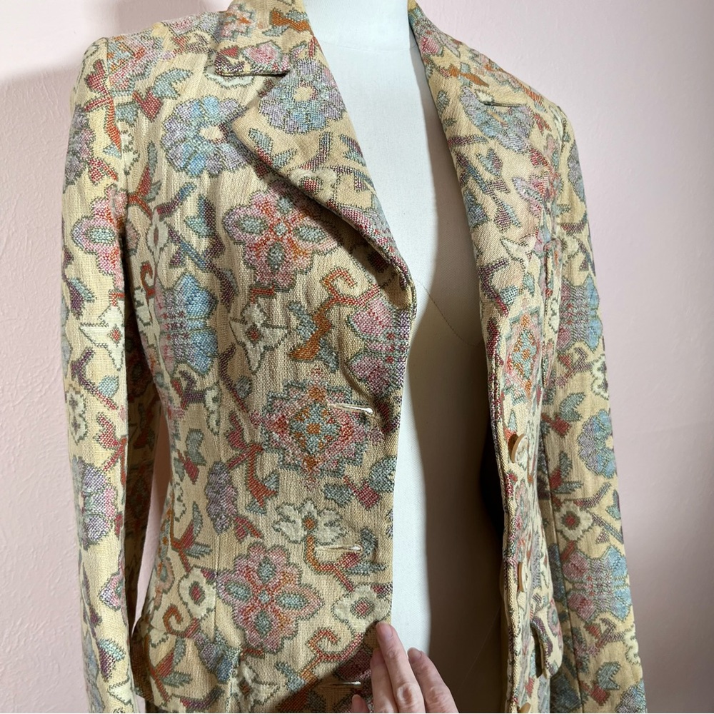 Vintage 1970 Renaissance Carpet Tapestry Jacket Pastel Fairycore Blazer coat